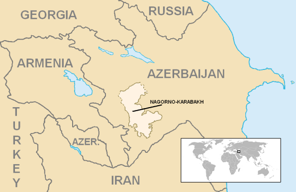 het gebied Nagorno-Karabach op de kaart