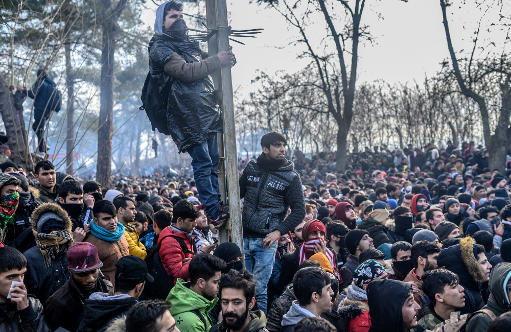 Vluchtelingen in Turkije aan de grens met Griekenland